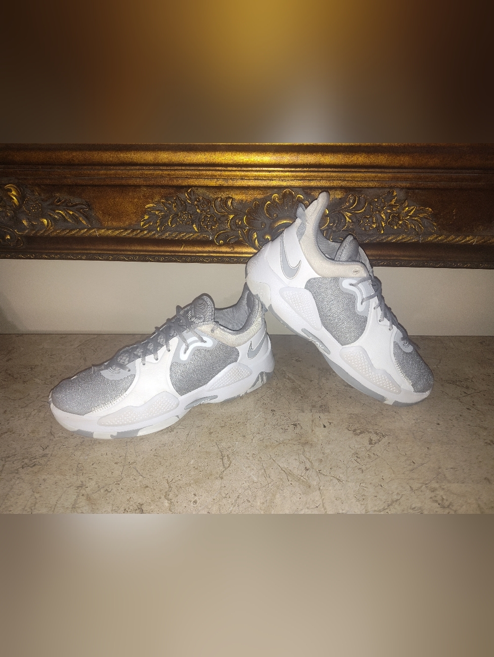 Nike Paul George Silver & White Athletic Sneakers